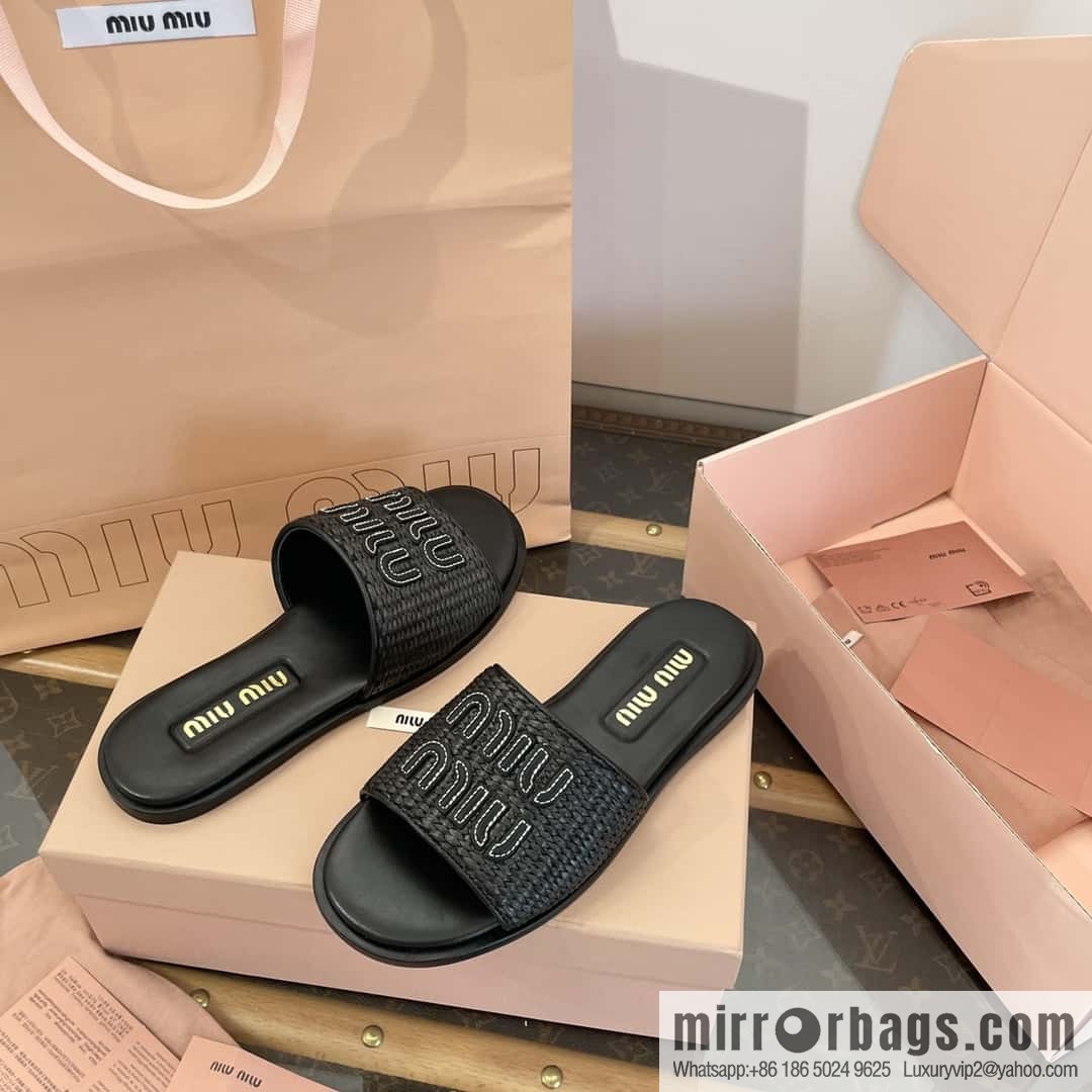Miao Miao | | Spring and summer raffia woven alphabet slippers