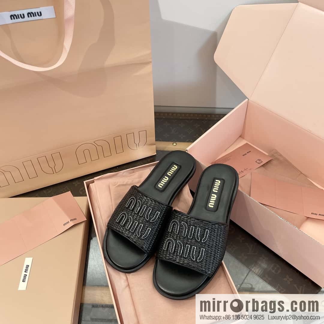 Miao Miao | | Spring and summer raffia woven alphabet slippers