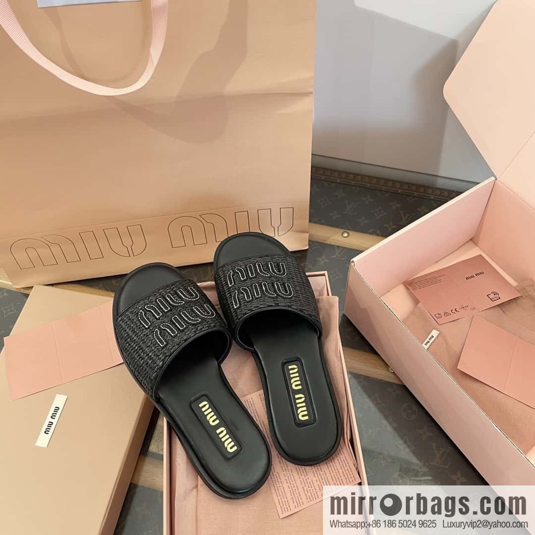 Miao Miao | | Spring and summer raffia woven alphabet slippers