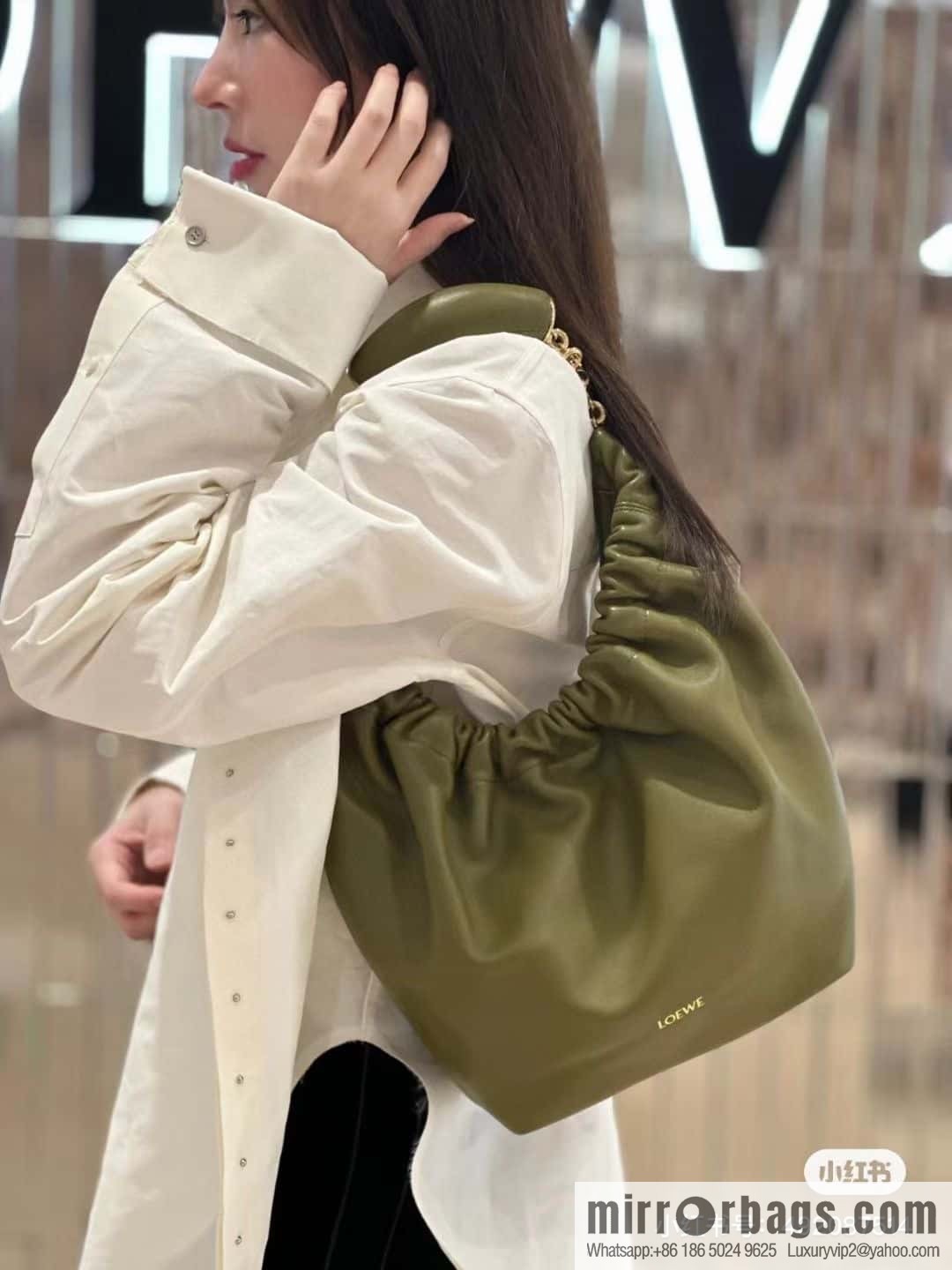 LOEWE Squeezed Underarm Bag 0701 olive green 29.5CM