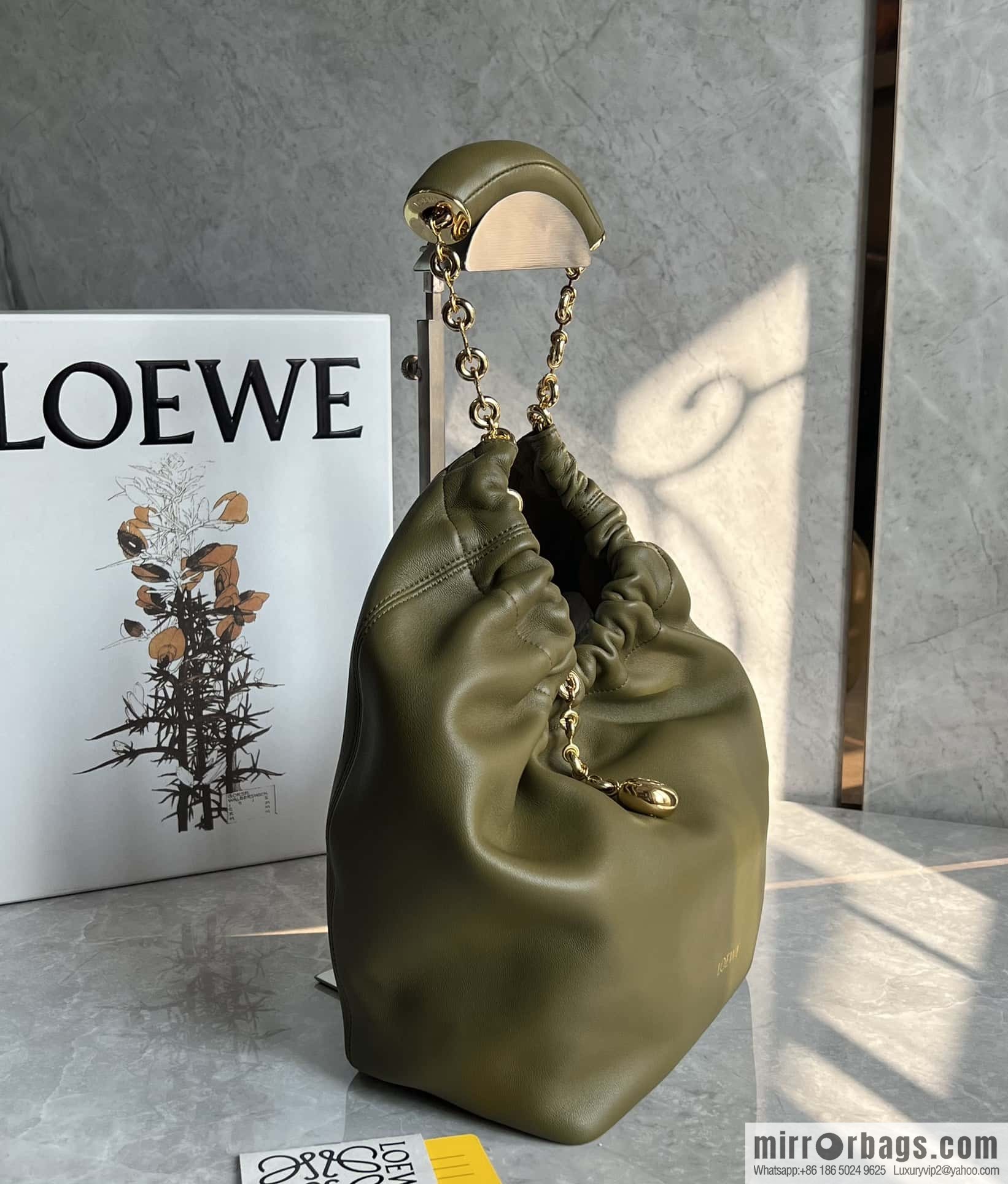 LOEWE Squeezed Underarm Bag 0701 olive green 29.5CM