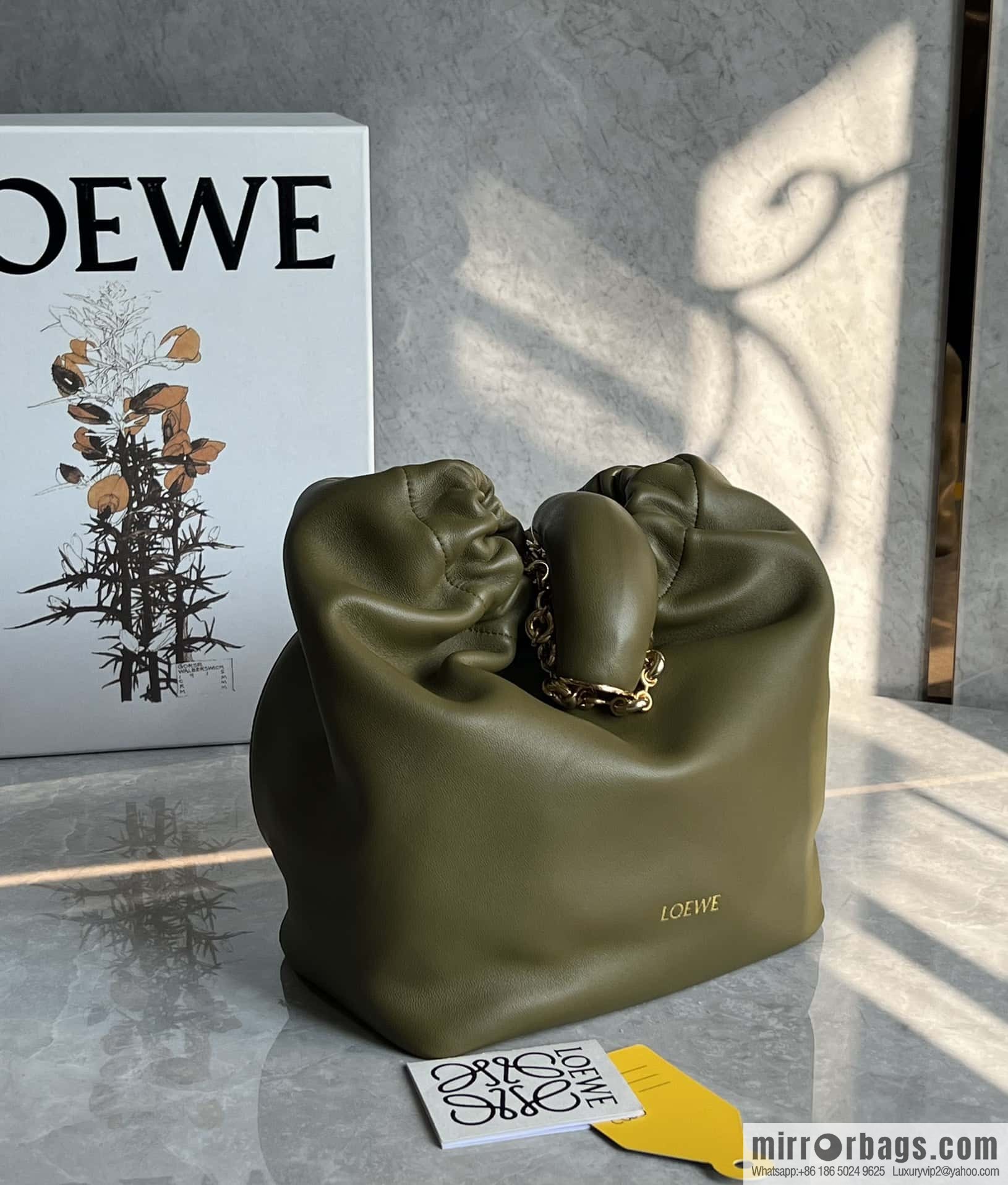 LOEWE Squeezed Underarm Bag 0701 olive green 29.5CM