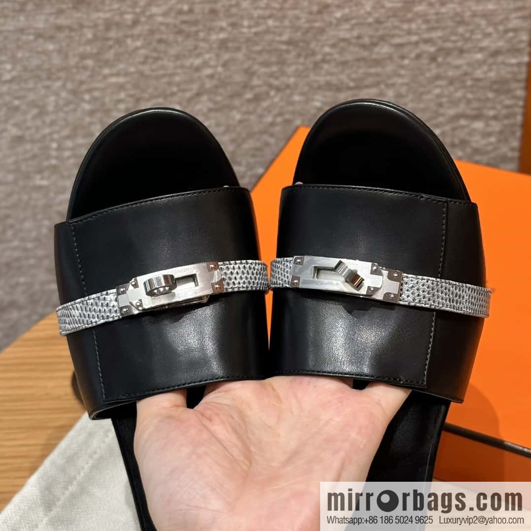 Hermes Kelly Button Slippers