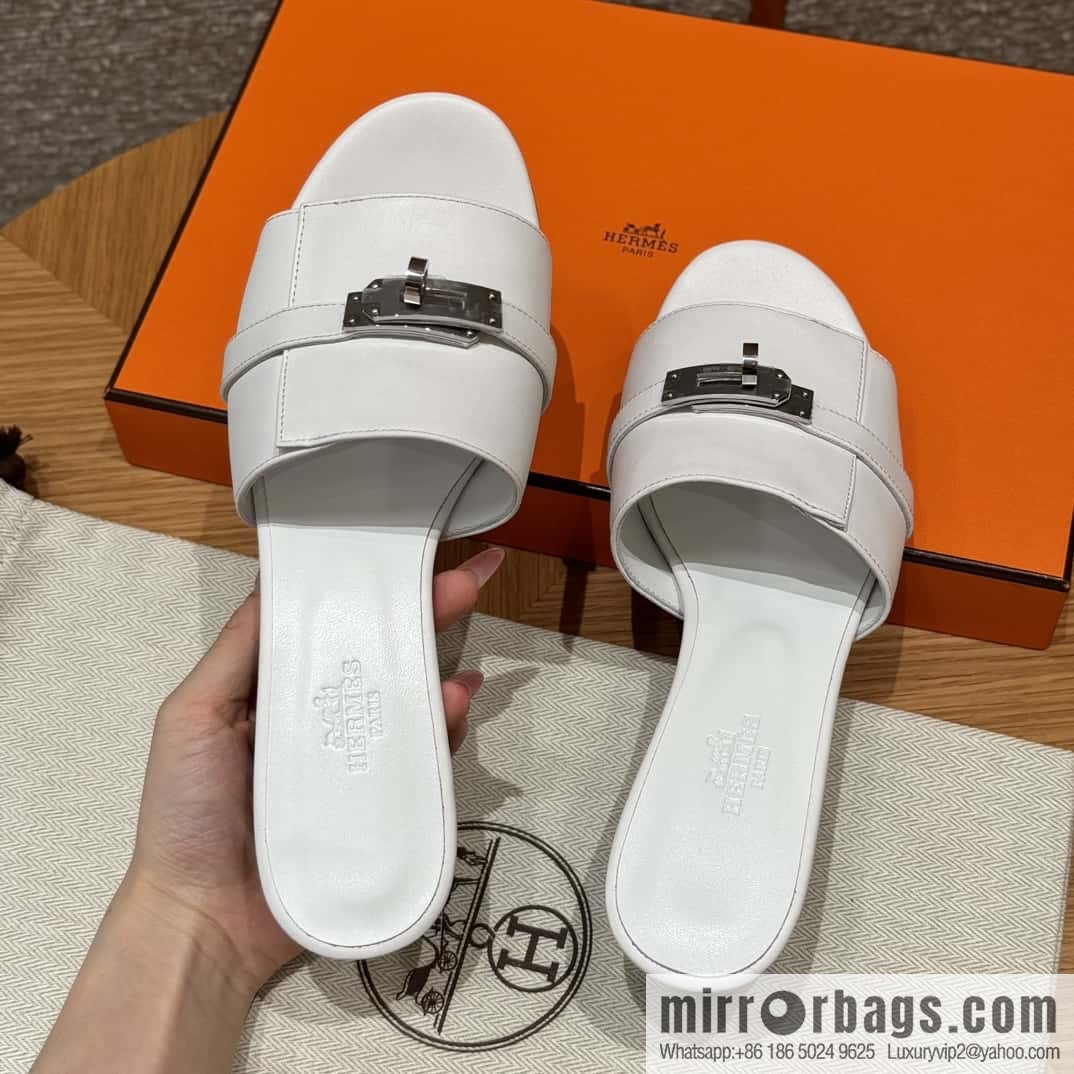 Hermes Kelly Button Slippers