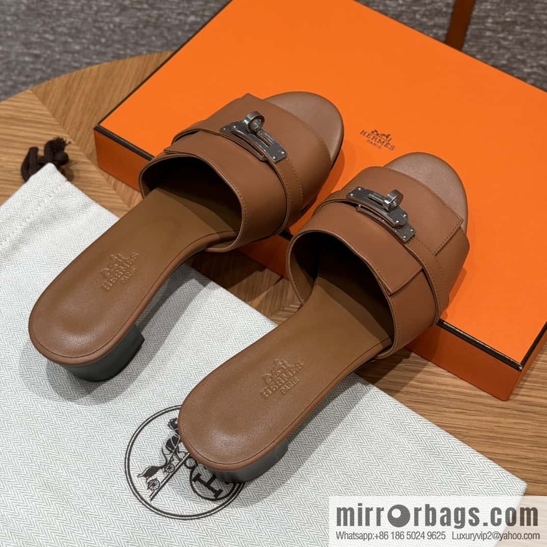 Hermes Kelly Button Slippers