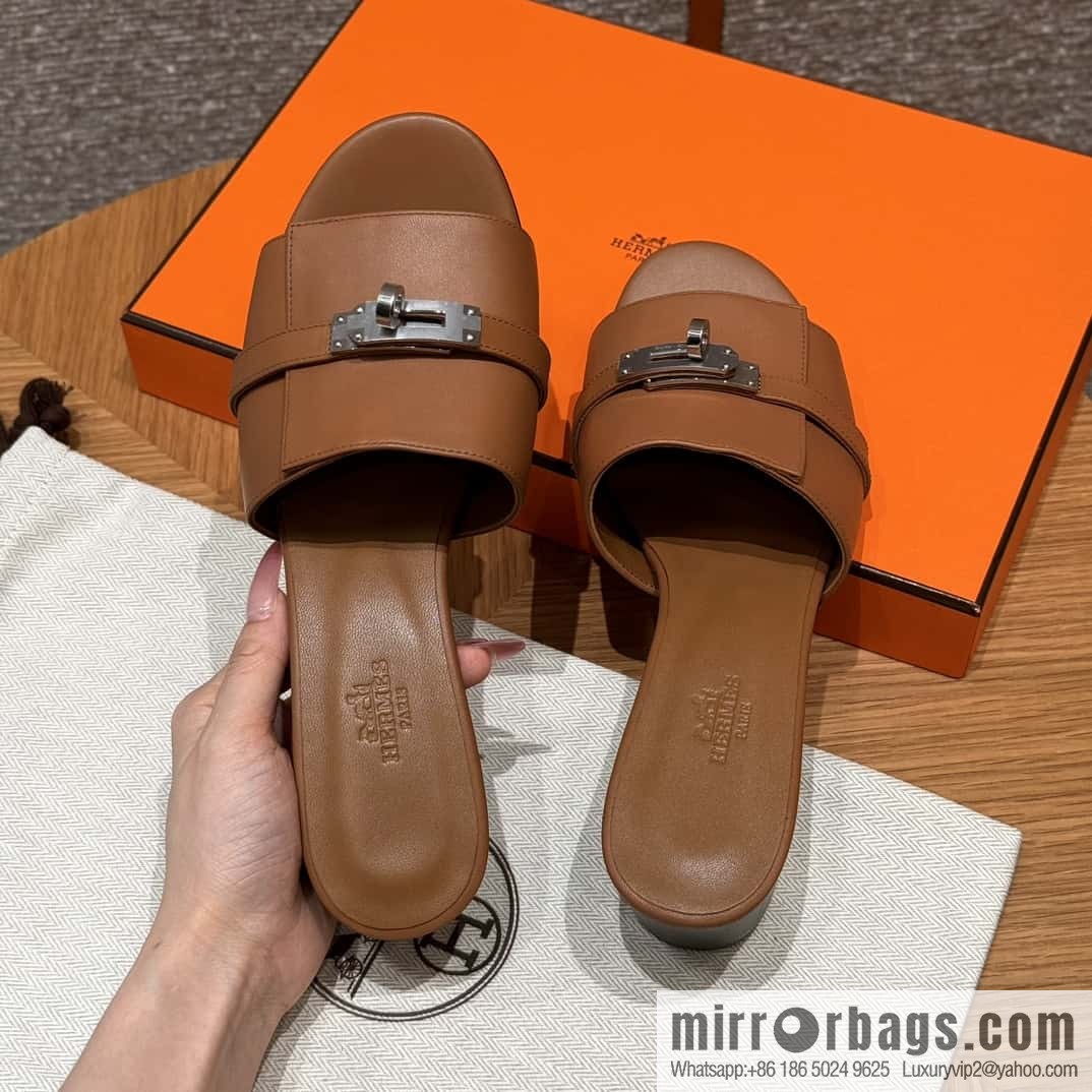Hermes Kelly Button Slippers