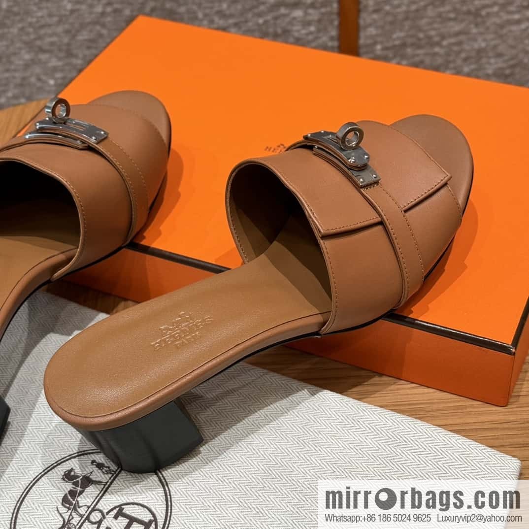 Hermes Kelly Button Slippers