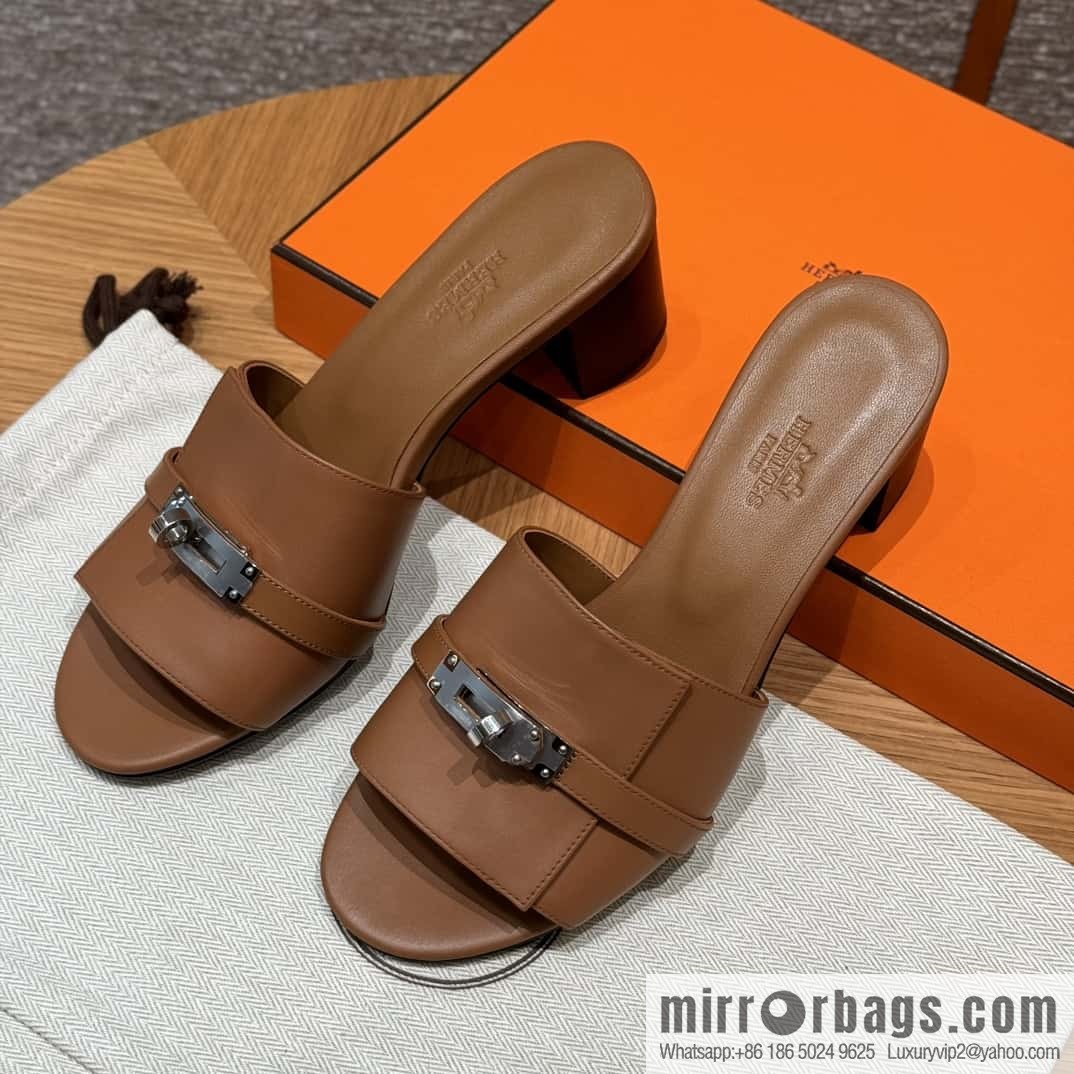 Hermes Kelly Button Slippers