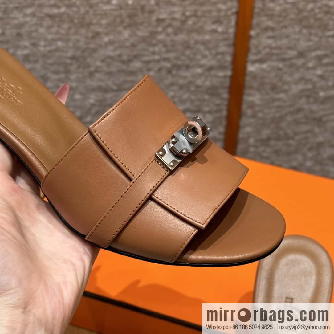 Hermes Kelly Button Slippers