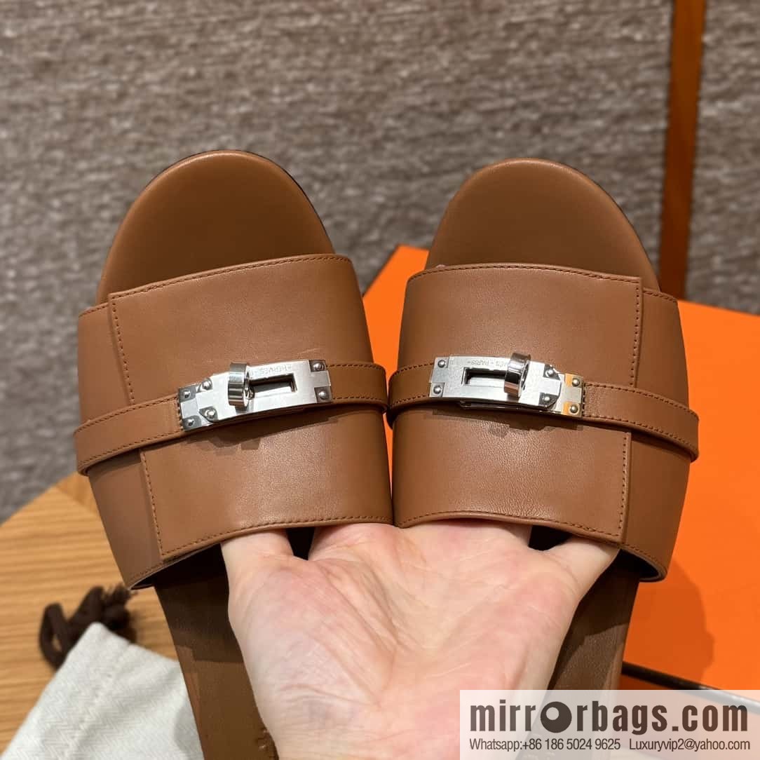 Hermes Kelly Button Slippers