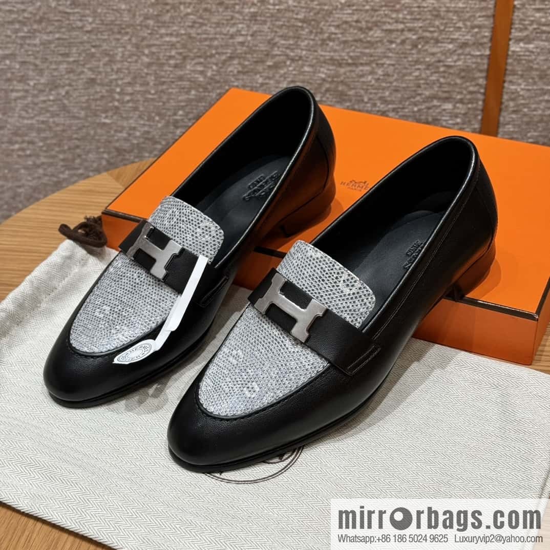 Hermès 192 Paris loafers, black/CK89/Noir/Himalaya/Lizard primary color