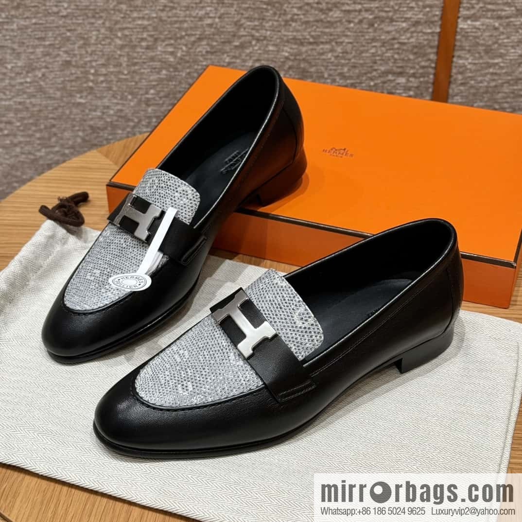 Hermès 192 Paris loafers, black/CK89/Noir/Himalaya/Lizard primary color