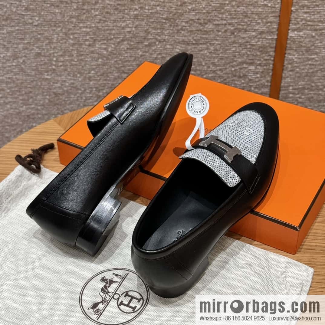 Hermès 192 Paris loafers, black/CK89/Noir/Himalaya/Lizard primary color