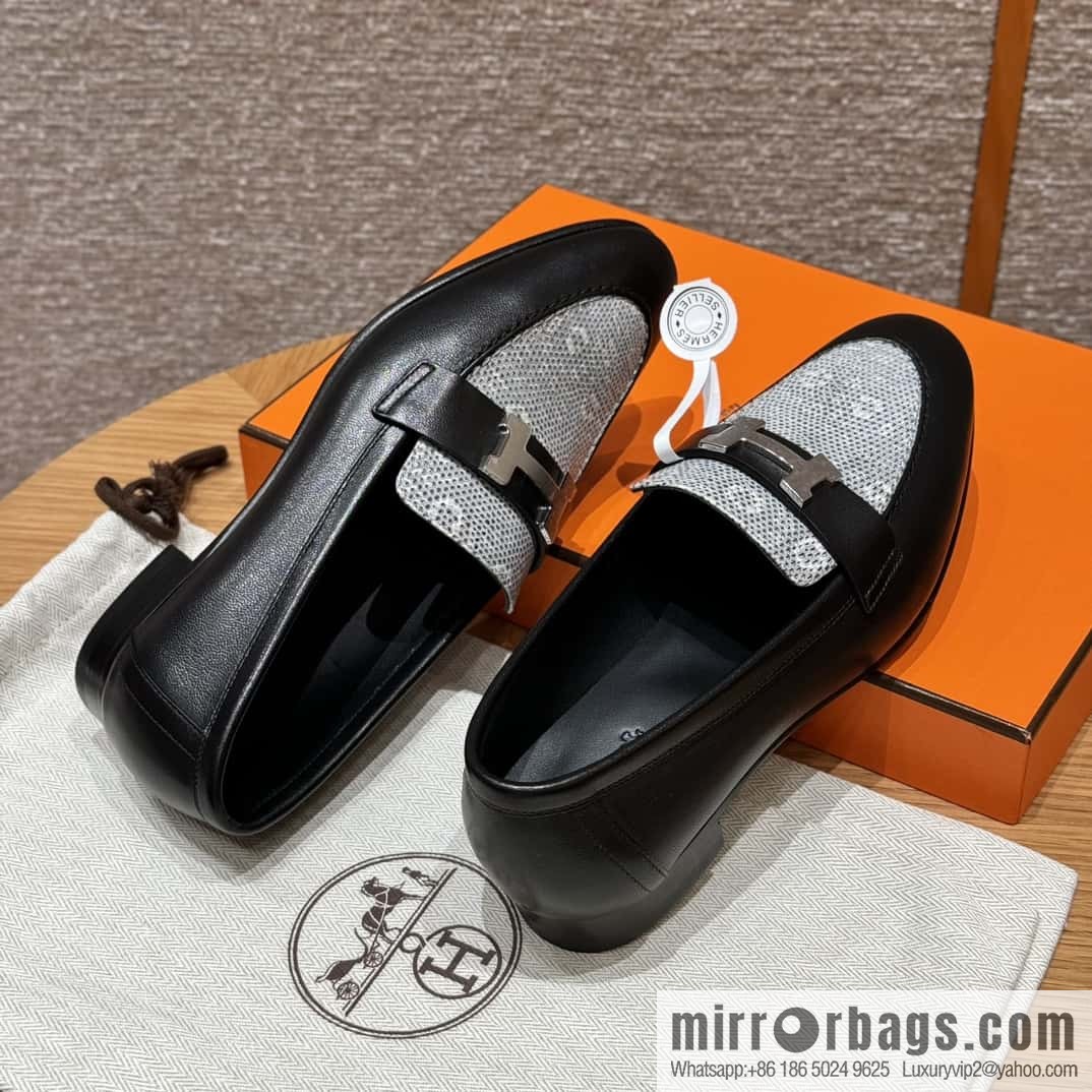 Hermès 192 Paris loafers, black/CK89/Noir/Himalaya/Lizard primary color