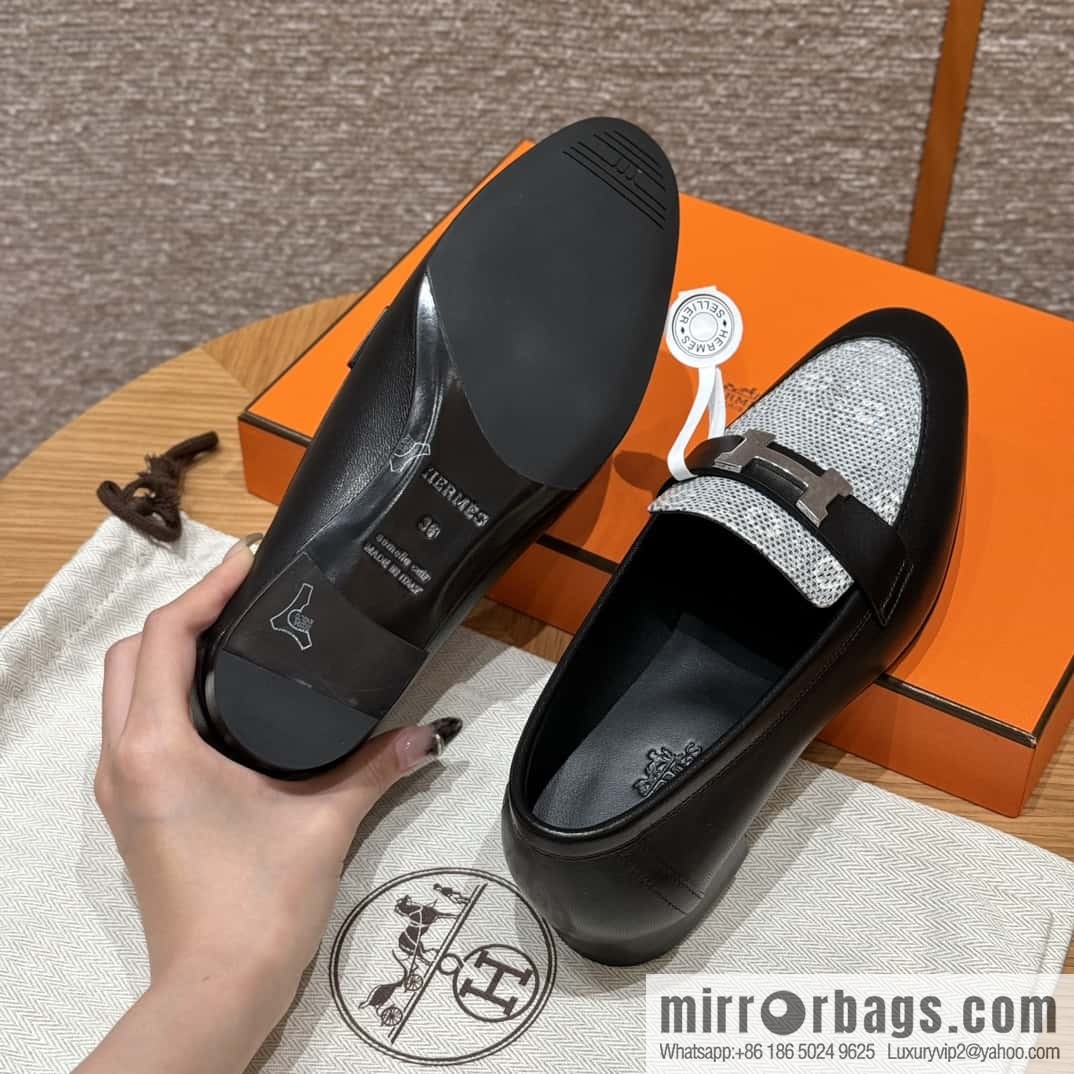 Hermès 192 Paris loafers, black/CK89/Noir/Himalaya/Lizard primary color