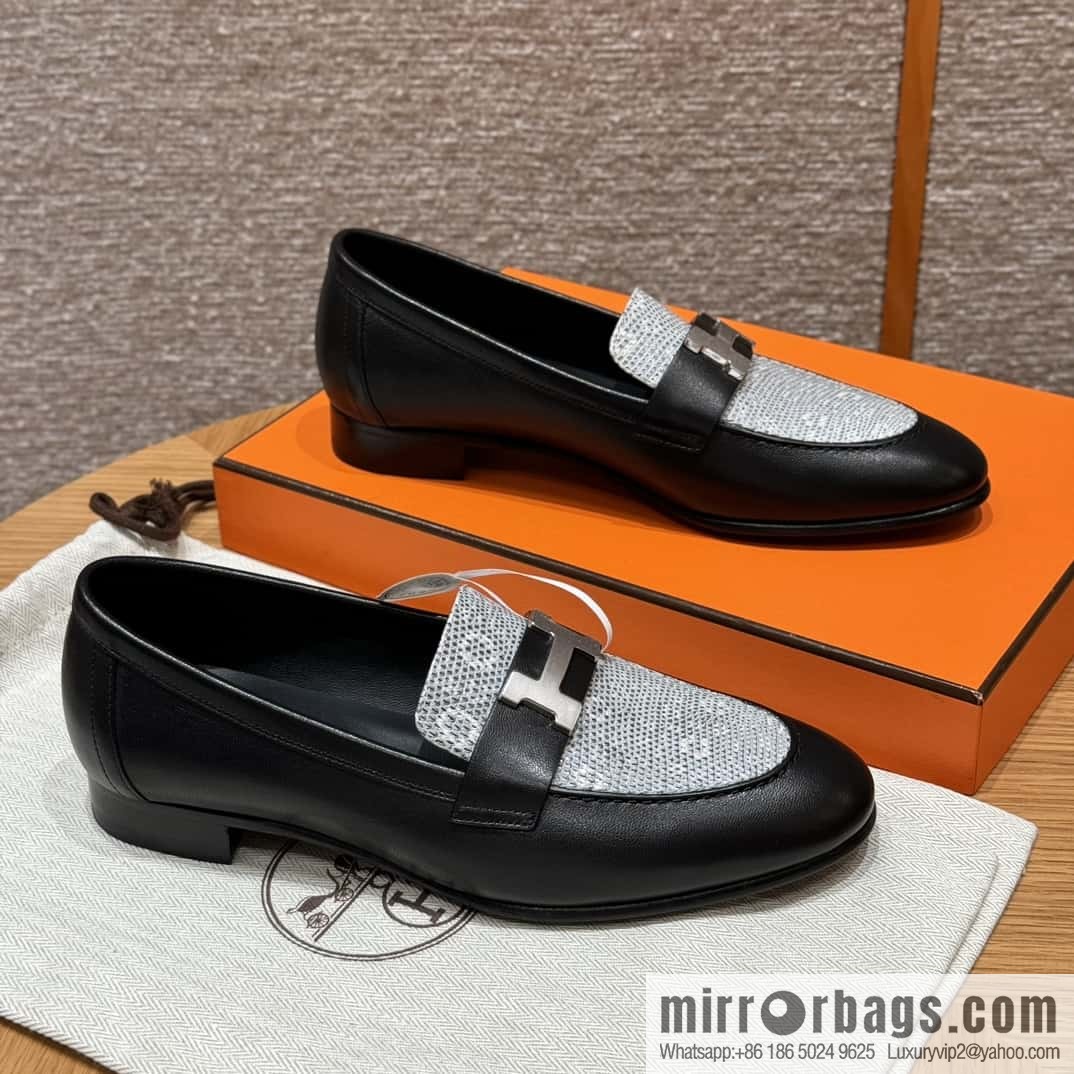 Hermès 192 Paris loafers, black/CK89/Noir/Himalaya/Lizard primary color