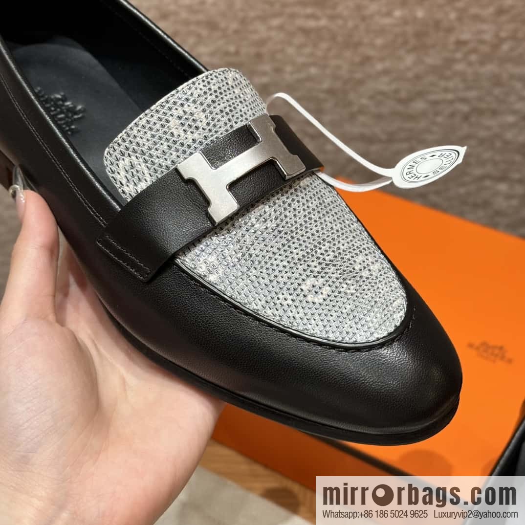 Hermès 192 Paris loafers, black/CK89/Noir/Himalaya/Lizard primary color