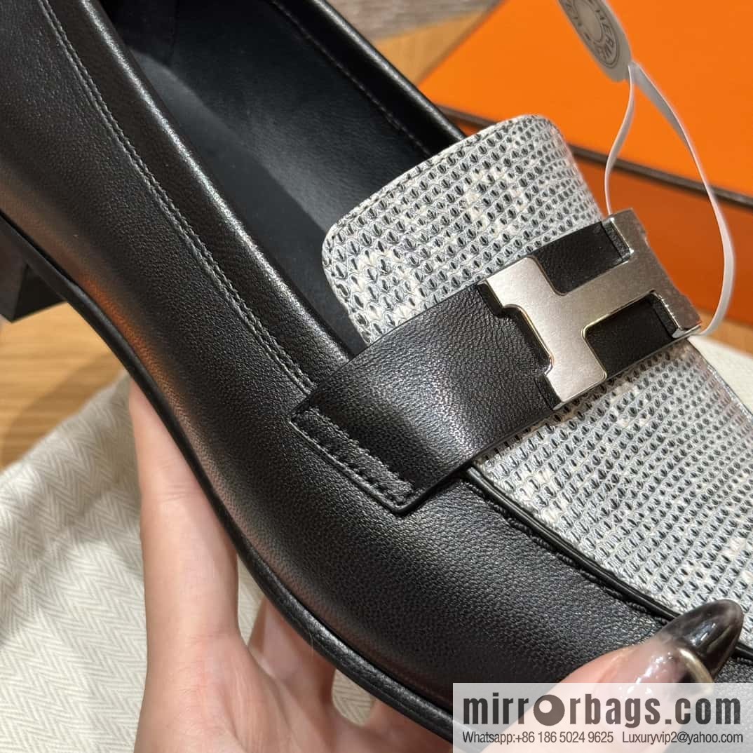 Hermès 192 Paris loafers, black/CK89/Noir/Himalaya/Lizard primary color