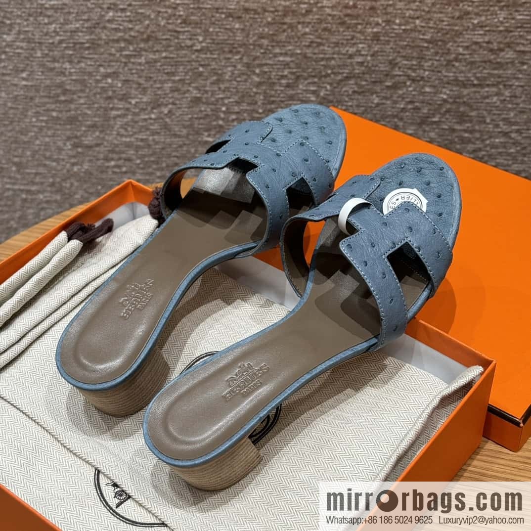 Hermès 185 Oasis High Heel Sandals, Ostrich 🐦/Ostrich Azure/7G/Ciel