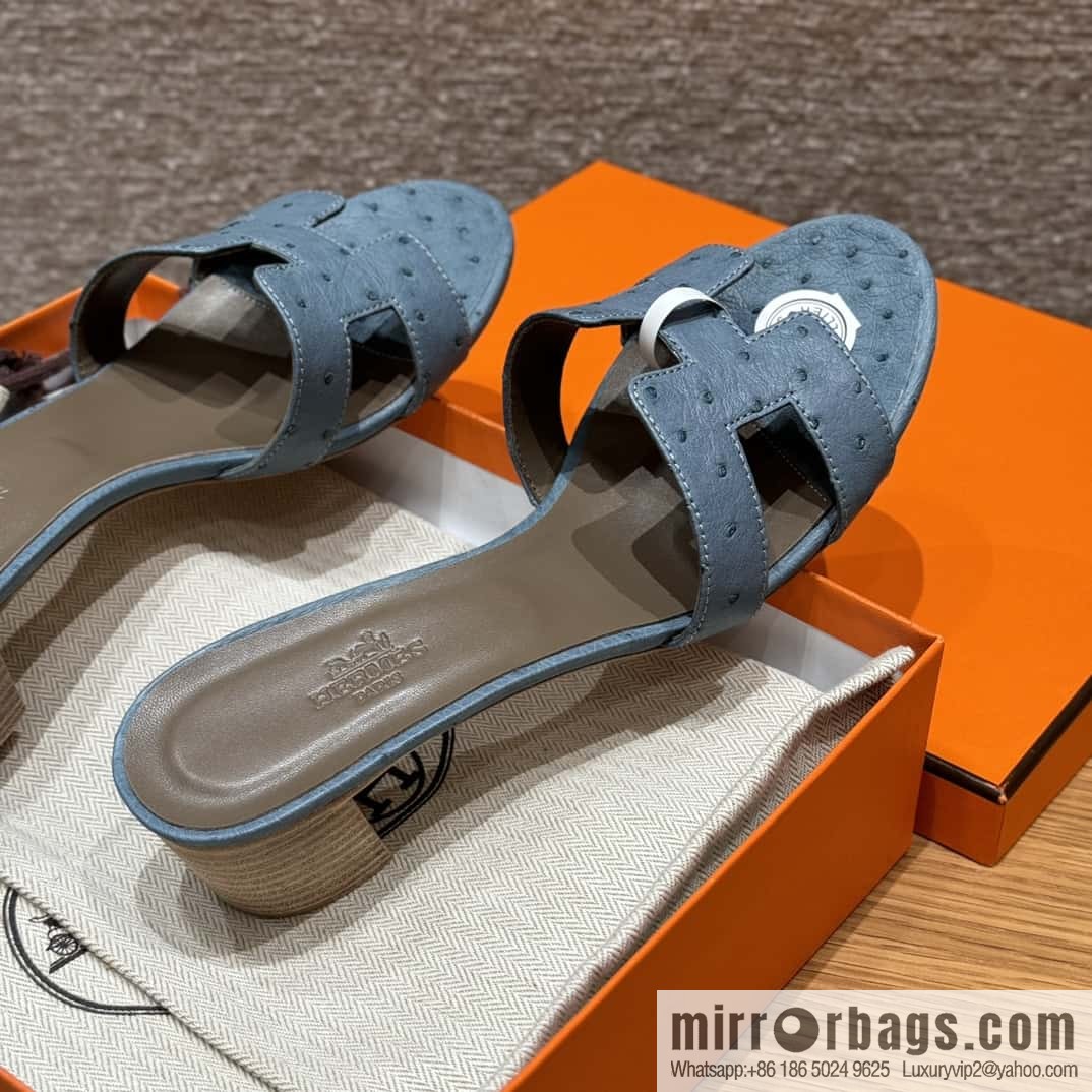 Hermès 185 Oasis High Heel Sandals, Ostrich 🐦/Ostrich Azure/7G/Ciel