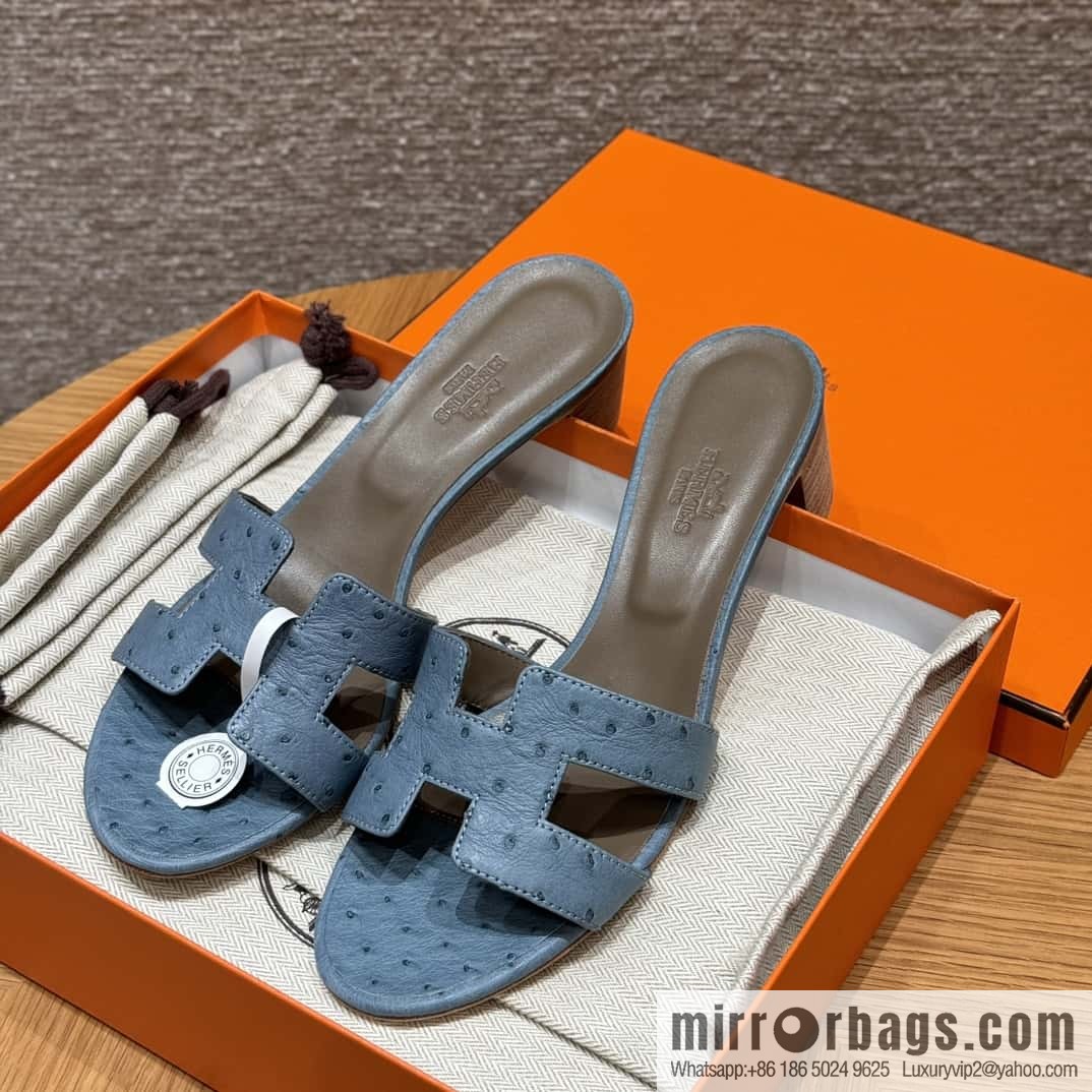 Hermès 185 Oasis High Heel Sandals, Ostrich 🐦/Ostrich Azure/7G/Ciel