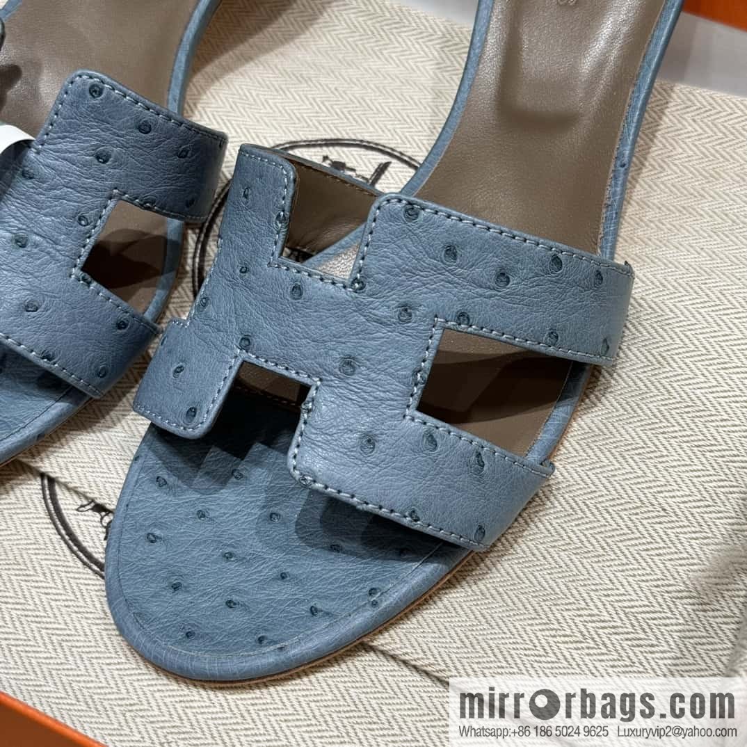 Hermès 185 Oasis High Heel Sandals, Ostrich 🐦/Ostrich Azure/7G/Ciel