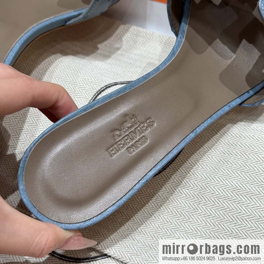 Hermès 185 Oasis High Heel Sandals, Ostrich 🐦/Ostrich Azure/7G/Ciel