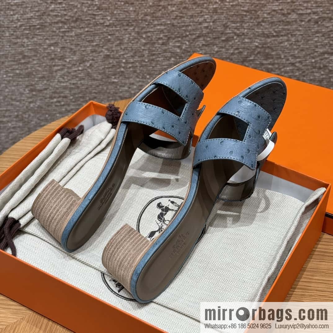 Hermès 185 Oasis High Heel Sandals, Ostrich 🐦/Ostrich Azure/7G/Ciel