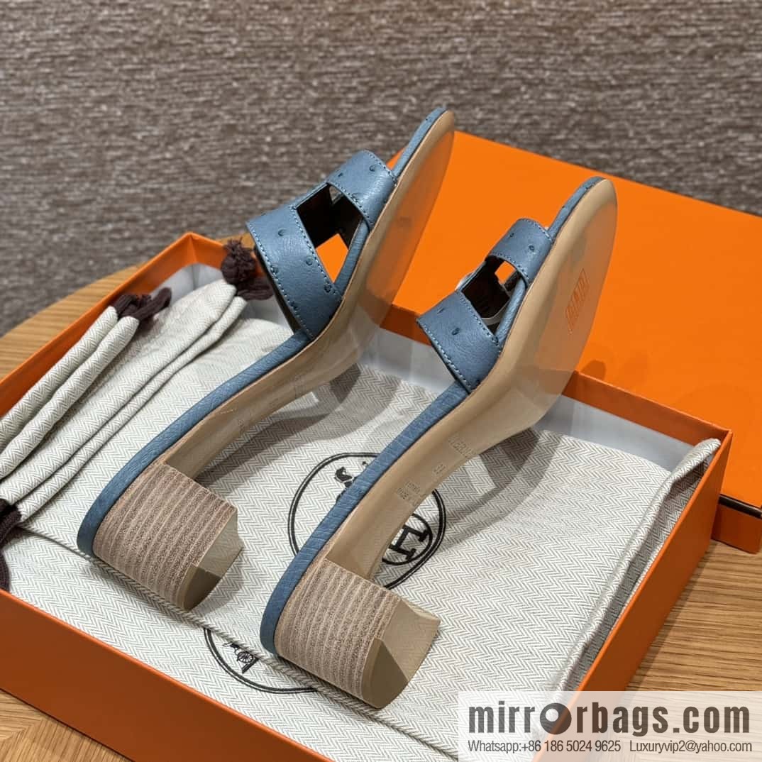 Hermès 185 Oasis High Heel Sandals, Ostrich 🐦/Ostrich Azure/7G/Ciel
