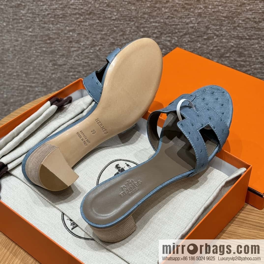 Hermès 185 Oasis High Heel Sandals, Ostrich 🐦/Ostrich Azure/7G/Ciel
