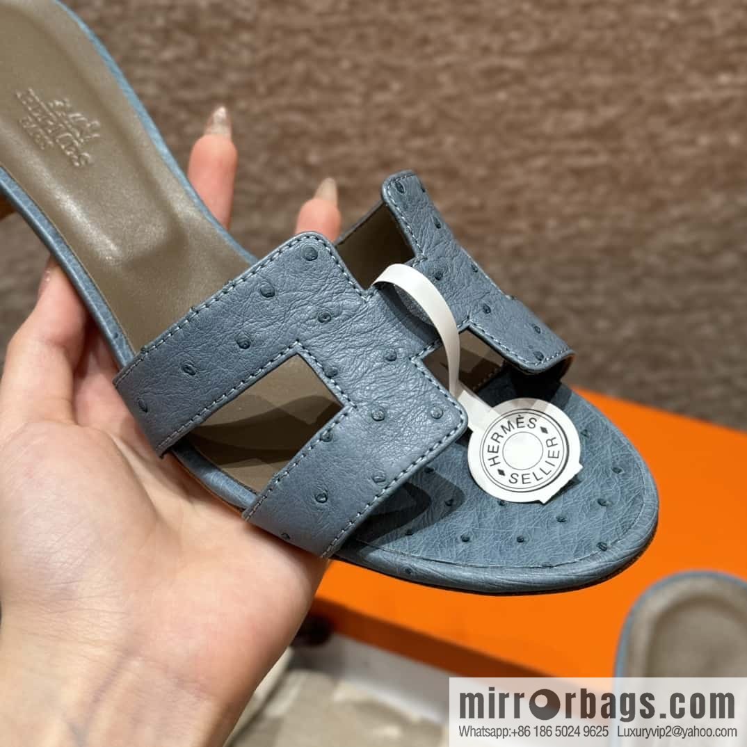 Hermès 185 Oasis High Heel Sandals, Ostrich 🐦/Ostrich Azure/7G/Ciel