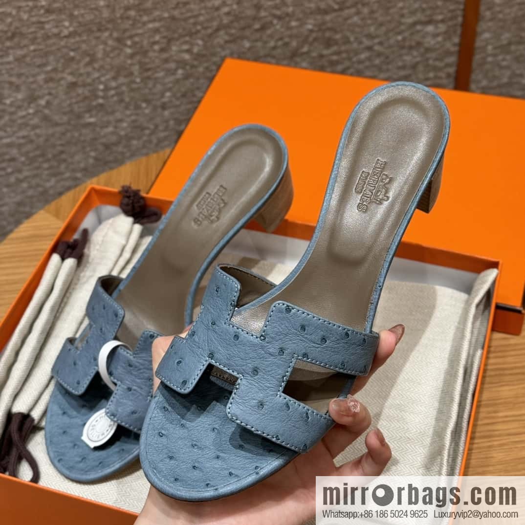 Hermès 185 Oasis High Heel Sandals, Ostrich 🐦/Ostrich Azure/7G/Ciel