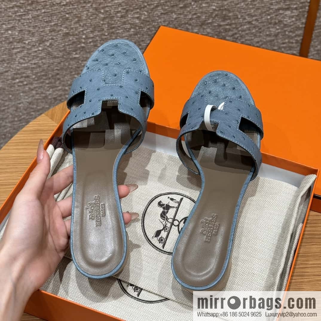 Hermès 185 Oasis High Heel Sandals, Ostrich 🐦/Ostrich Azure/7G/Ciel