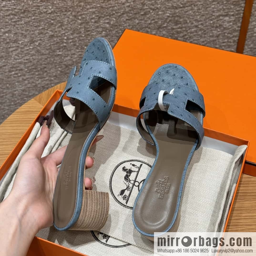 Hermès 185 Oasis High Heel Sandals, Ostrich 🐦/Ostrich Azure/7G/Ciel