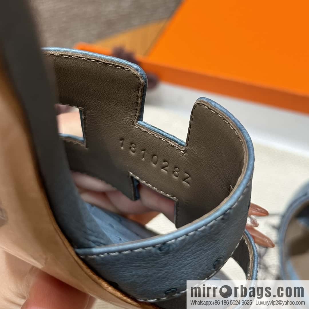 Hermès 185 Oasis High Heel Sandals, Ostrich 🐦/Ostrich Azure/7G/Ciel