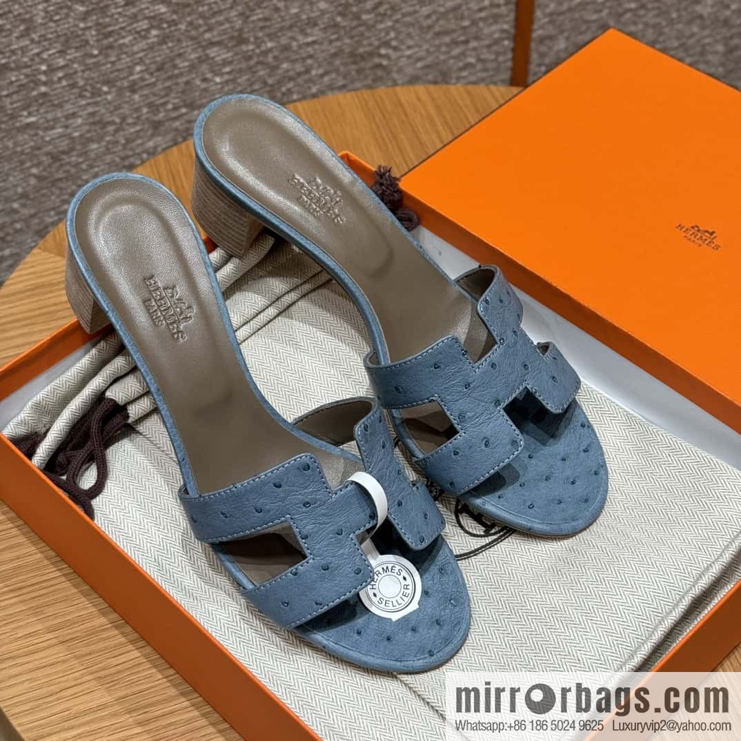 Hermès 185 Oasis High Heel Sandals, Ostrich 🐦/Ostrich Azure/7G/Ciel