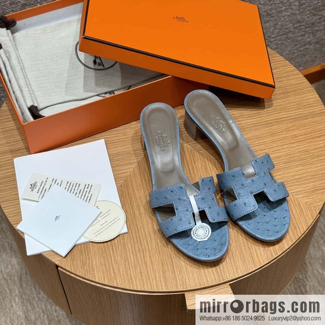 Hermès 185 Oasis High Heel Sandals, Ostrich 🐦/Ostrich Azure/7G/Ciel