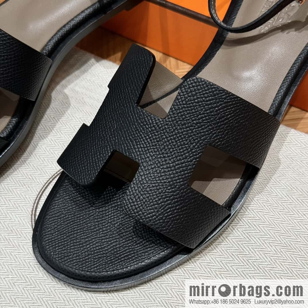 Hermès 196 Santorini sandals 50 palm print/Epsom black/CK89/Noir