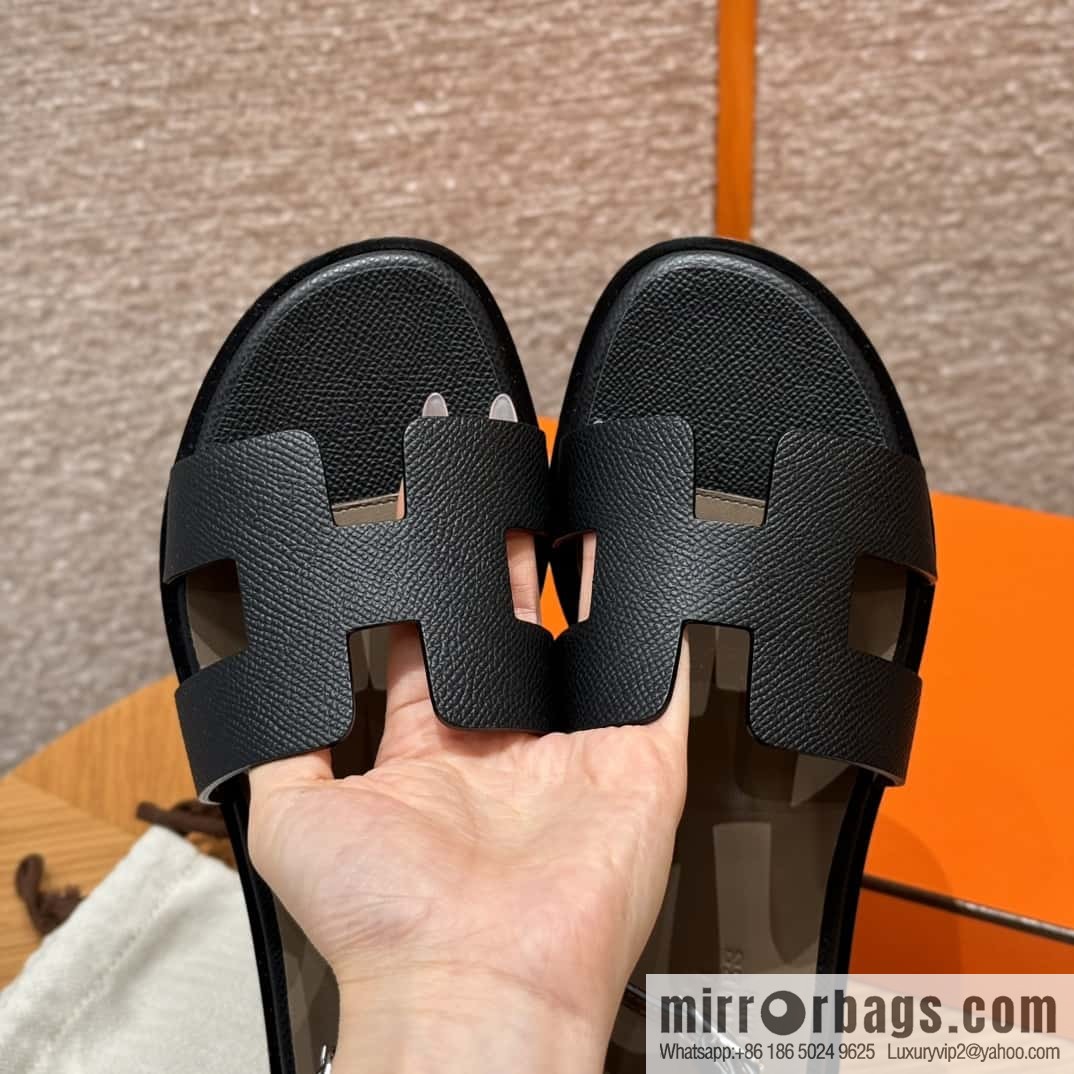 Hermès 196 Santorini sandals 50 palm print/Epsom black/CK89/Noir