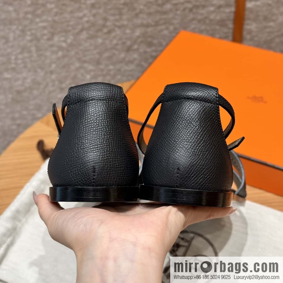 Hermès 196 Santorini sandals 50 palm print/Epsom black/CK89/Noir