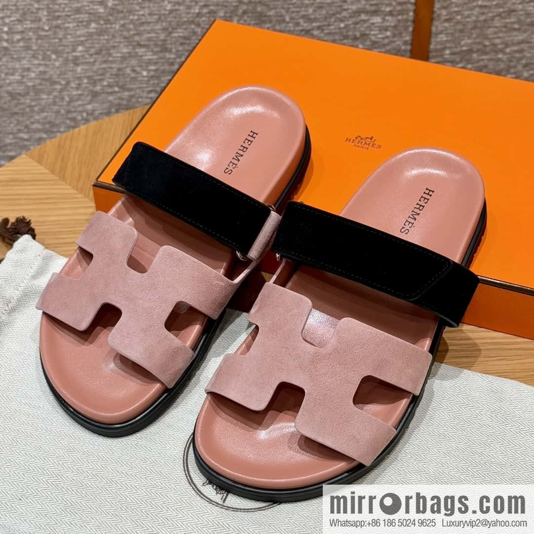Hermès 225 CHYPRE SANDAL uncle shoes, Naked powder and black
