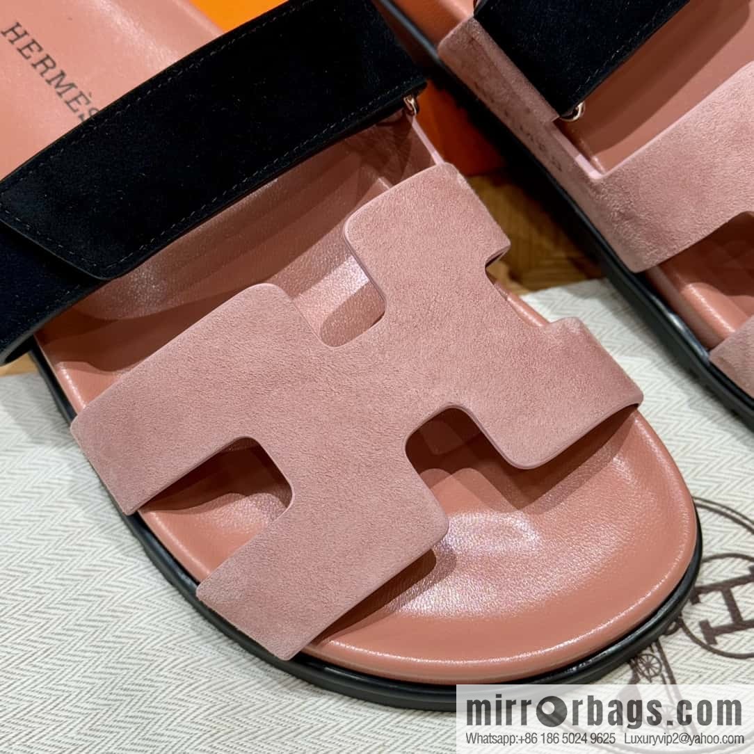 Hermès 225 CHYPRE SANDAL uncle shoes, Naked powder and black