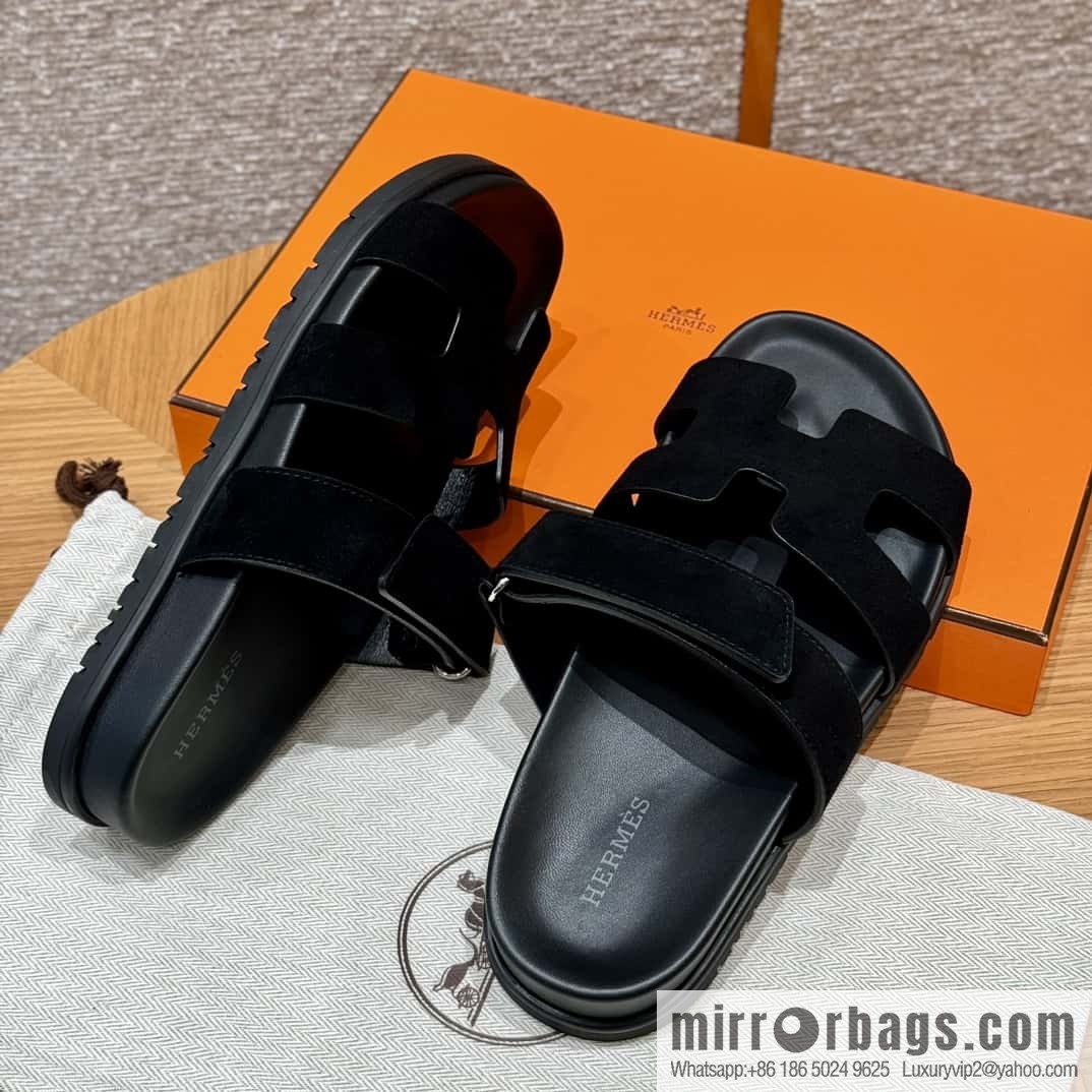 Hermès 225 CHYPRE SANDAL uncle shoes, black/ck89/noir