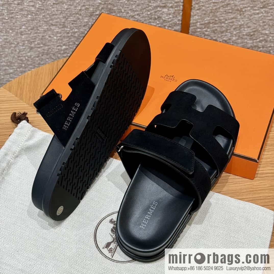 Hermès 225 CHYPRE SANDAL uncle shoes, black/ck89/noir