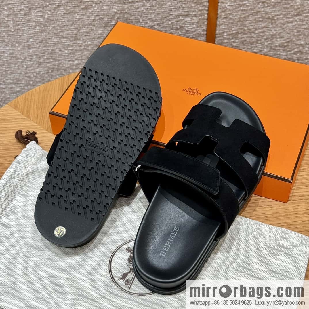Hermès 225 CHYPRE SANDAL uncle shoes, black/ck89/noir