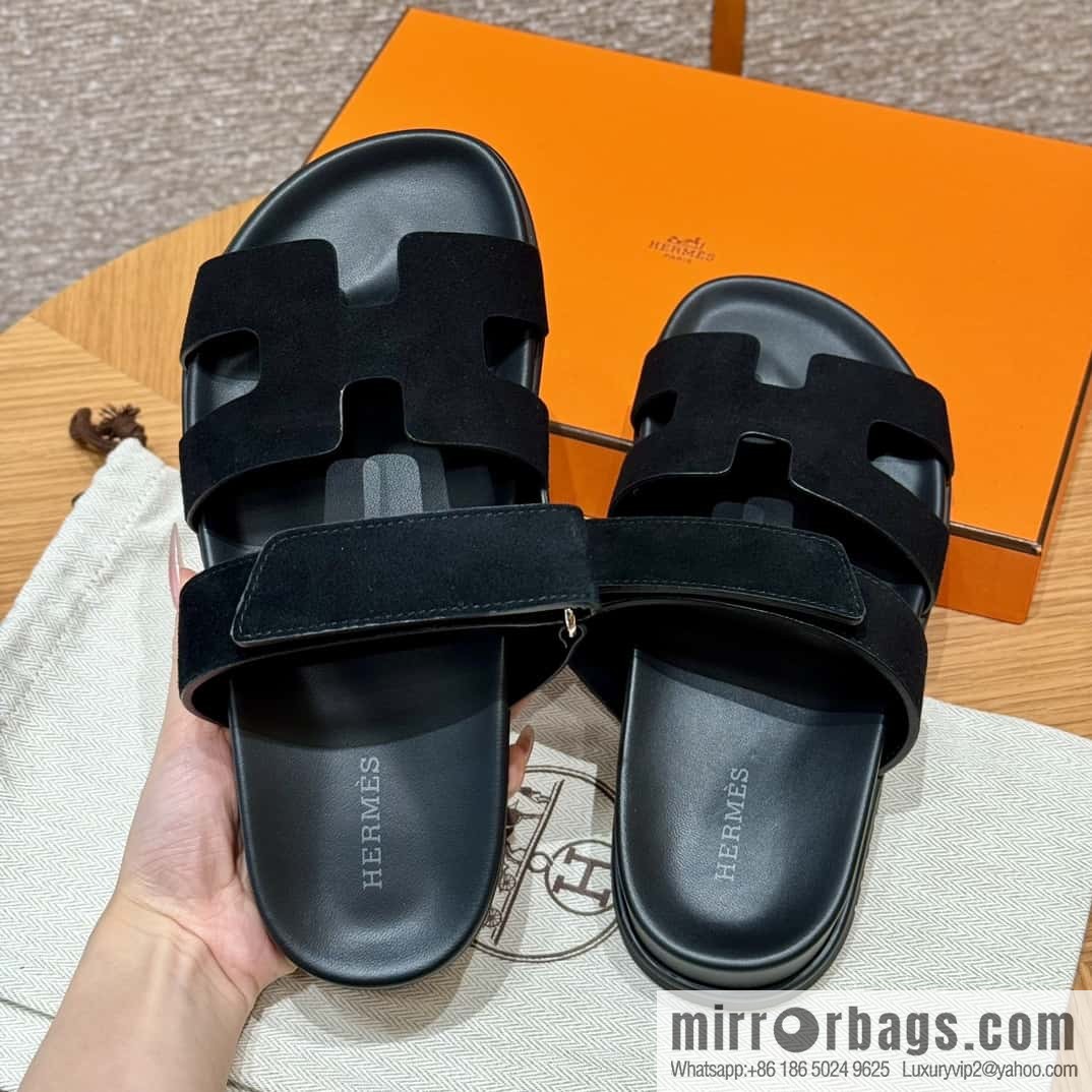 Hermès 225 CHYPRE SANDAL uncle shoes, black/ck89/noir
