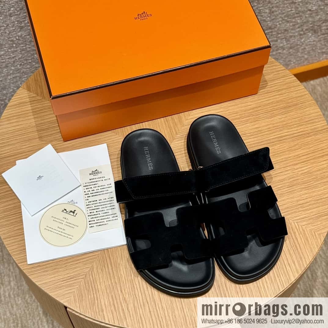 Hermès 225 CHYPRE SANDAL uncle shoes, black/ck89/noir