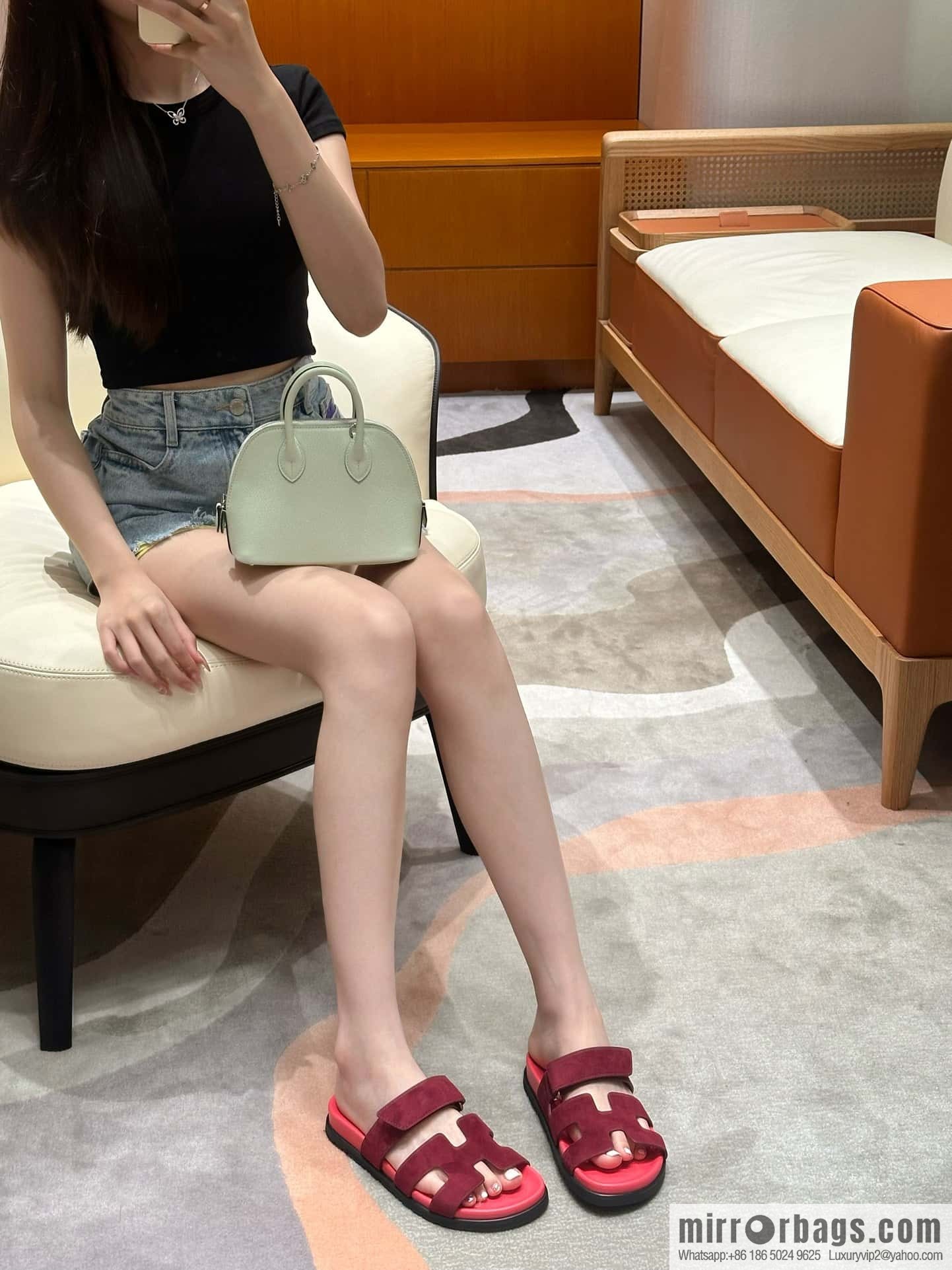 Hermès 225 CHYPRE SANDAL uncle shoes, rose red/Rose red