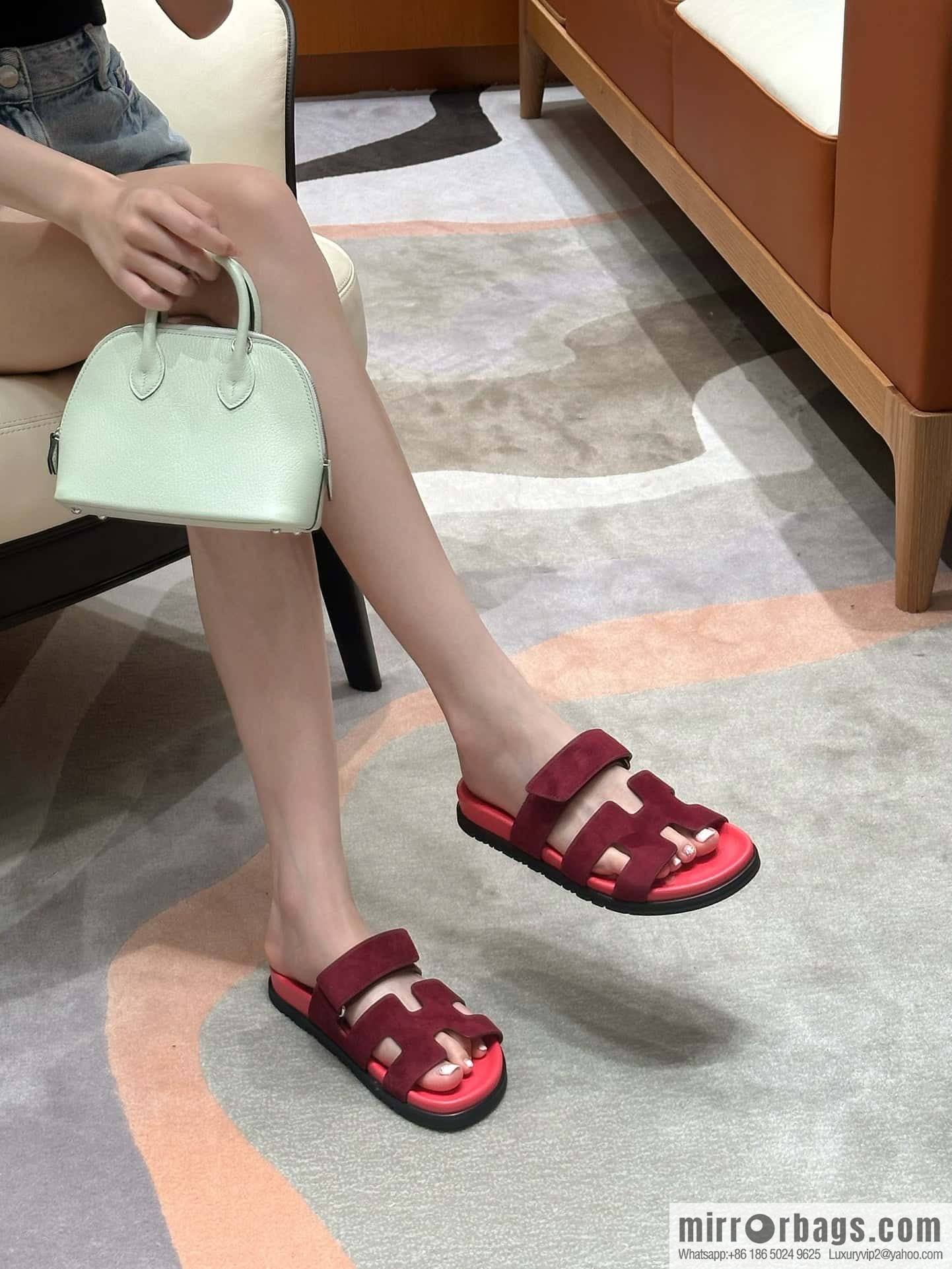 Hermès 225 CHYPRE SANDAL uncle shoes, rose red/Rose red