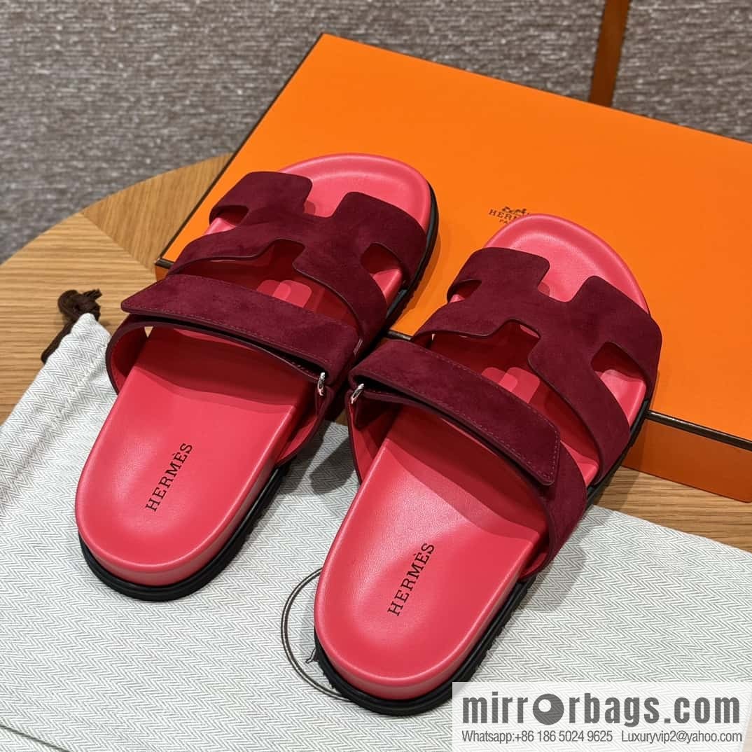 Hermès 225 CHYPRE SANDAL uncle shoes, rose red/Rose red